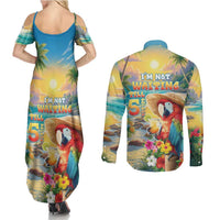Hawaii Parrot Couples Matching Summer Maxi Dress and Long Sleeve Button Shirt Im Not Waiting Till 5 Oclock