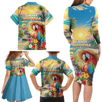 Hawaii Parrot Family Matching Long Sleeve Bodycon Dress and Hawaiian Shirt Im Not Waiting Till 5 Oclock