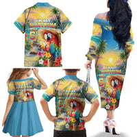 Hawaii Parrot Family Matching Off The Shoulder Long Sleeve Dress and Hawaiian Shirt Im Not Waiting Till 5 Oclock - Polynesian Pride