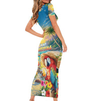 Hawaii Parrot Family Matching Short Sleeve Bodycon Dress and Hawaiian Shirt Im Not Waiting Till 5 Oclock