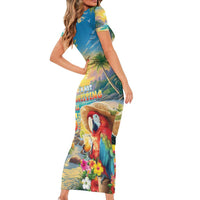 Hawaii Parrot Short Sleeve Bodycon Dress Im Not Waiting Till 5 Oclock LT05 - Polynesian Pride