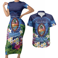 Guam Liberation Day Couples Matching Short Sleeve Bodycon Dress and Hawaiian Shirt Pas Para I Chamoru LT05 Navy - Polynesian Pride