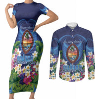 Guam Liberation Day Couples Matching Short Sleeve Bodycon Dress and Long Sleeve Button Shirt Pas Para I Chamoru LT05 Navy - Polynesian Pride