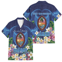 Guam Liberation Day Family Matching Off The Shoulder Long Sleeve Dress and Hawaiian Shirt Pas Para I Chamoru LT05 Dad's Shirt - Short Sleeve Navy - Polynesian Pride