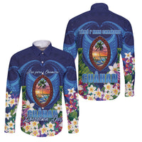 Guam Liberation Day Family Matching Off The Shoulder Long Sleeve Dress and Hawaiian Shirt Pas Para I Chamoru LT05 Dad's Shirt - Long Sleeve Navy - Polynesian Pride