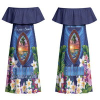 Guam Liberation Day Family Matching Off Shoulder Maxi Dress and Hawaiian Shirt Pas Para I Chamoru LT05 Mom's Dress Navy - Polynesian Pride