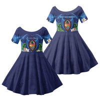 Guam Liberation Day Family Matching Off Shoulder Maxi Dress and Hawaiian Shirt Pas Para I Chamoru LT05 Daughter's Dress Navy - Polynesian Pride