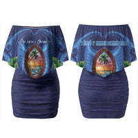 Guam Liberation Day Family Matching Off Shoulder Short Dress and Hawaiian Shirt Pas Para I Chamoru LT05 Mom's Dress Navy - Polynesian Pride