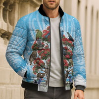 New Zealand Birds Christmas Bomber Puffer Jacket Pohutukawa Xmas Tree LT05 - Polynesian Pride