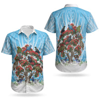 New Zealand Birds Christmas Couples Matching Short Sleeve Bodycon Dress and Hawaiian Shirt Pohutukawa Xmas Tree LT05 - Polynesian Pride