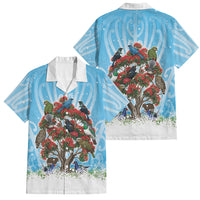 New Zealand Birds Christmas Family Matching Mermaid Dress and Hawaiian Shirt Pohutukawa Xmas Tree LT05 Dad's Shirt - Short Sleeve Blue - Polynesian Pride