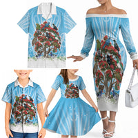 New Zealand Birds Christmas Family Matching Off The Shoulder Long Sleeve Dress and Hawaiian Shirt Pohutukawa Xmas Tree LT05 - Polynesian Pride