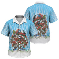 New Zealand Birds Christmas Family Matching Off The Shoulder Long Sleeve Dress and Hawaiian Shirt Pohutukawa Xmas Tree LT05 Son's Shirt Blue - Polynesian Pride