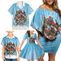 New Zealand Birds Christmas Family Matching Off Shoulder Short Dress and Hawaiian Shirt Pohutukawa Xmas Tree LT05 - Polynesian Pride