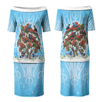 New Zealand Birds Christmas Family Matching Puletasi and Hawaiian Shirt Pohutukawa Xmas Tree LT05 Mom's Dress Blue - Polynesian Pride