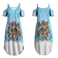New Zealand Birds Christmas Family Matching Summer Maxi Dress and Hawaiian Shirt Pohutukawa Xmas Tree LT05 Mom's Dress Blue - Polynesian Pride