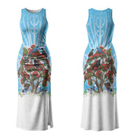 New Zealand Birds Christmas Family Matching Tank Maxi Dress and Hawaiian Shirt Pohutukawa Xmas Tree LT05 Mom's Dress Blue - Polynesian Pride