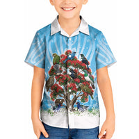 New Zealand Birds Christmas Kid Hawaiian Shirt Pohutukawa Xmas Tree LT05 Kid Blue - Polynesian Pride