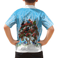 New Zealand Birds Christmas Kid Hawaiian Shirt Pohutukawa Xmas Tree LT05 - Polynesian Pride
