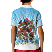 New Zealand Birds Christmas Kid Polo Shirt Pohutukawa Xmas Tree LT05 - Polynesian Pride