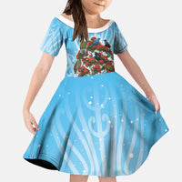 New Zealand Birds Christmas Kid Short Sleeve Dress Pohutukawa Xmas Tree LT05 KID Blue - Polynesian Pride