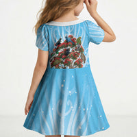 New Zealand Birds Christmas Kid Short Sleeve Dress Pohutukawa Xmas Tree LT05 - Polynesian Pride