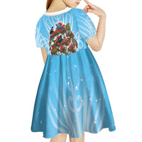 New Zealand Birds Christmas Kid Short Sleeve Dress Pohutukawa Xmas Tree LT05 - Polynesian Pride