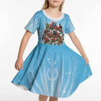 New Zealand Birds Christmas Kid Short Sleeve Dress Pohutukawa Xmas Tree LT05 - Polynesian Pride