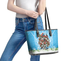 New Zealand Birds Christmas Leather Tote Bag Pohutukawa Xmas Tree LT05 - Polynesian Pride