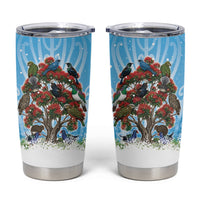 New Zealand Birds Christmas Tumbler Cup Pohutukawa Xmas Tree LT05 Blue - Polynesian Pride