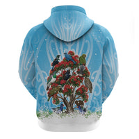 New Zealand Birds Christmas Zip Hoodie Pohutukawa Xmas Tree LT05 - Polynesian Pride