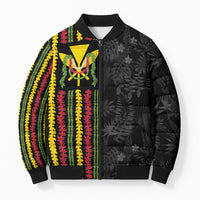Hawaii Lei Kanaka Maoli Flag Bomber Puffer Jacket Tropical Vibes LT05 Unisex Black - Polynesian Pride