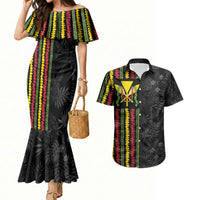 Hawaii Lei Kanaka Maoli Flag Couples Matching Mermaid Dress and Hawaiian Shirt Tropical Vibes LT05 Black - Polynesian Pride