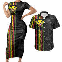 Hawaii Lei Kanaka Maoli Flag Couples Matching Short Sleeve Bodycon Dress and Hawaiian Shirt Tropical Vibes LT05 Black - Polynesian Pride