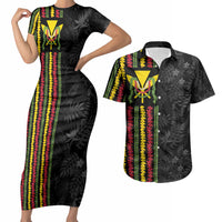Hawaii Lei Kanaka Maoli Flag Couples Matching Short Sleeve Bodycon Dress and Hawaiian Shirt Tropical Vibes LT05 Black - Polynesian Pride