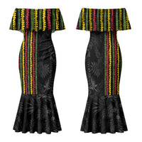 Hawaii Lei Kanaka Maoli Flag Family Matching Mermaid Dress and Hawaiian Shirt Tropical Vibes LT05 Mom's Dress Black - Polynesian Pride