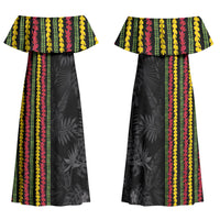 Hawaii Lei Kanaka Maoli Flag Family Matching Off Shoulder Maxi Dress and Hawaiian Shirt Tropical Vibes LT05 Mom's Dress Black - Polynesian Pride