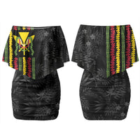 Hawaii Lei Kanaka Maoli Flag Family Matching Off Shoulder Short Dress and Hawaiian Shirt Tropical Vibes LT05 Mom's Dress Black - Polynesian Pride