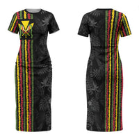 Hawaii Lei Kanaka Maoli Flag Family Matching Short Sleeve Bodycon Dress and Hawaiian Shirt Tropical Vibes LT05 Mom's Dress Black - Polynesian Pride