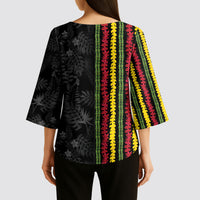Hawaii Lei Kanaka Maoli Flag Kimono Sleeve Blouse Tropical Vibes LT05 - Polynesian Pride