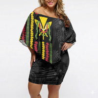 Hawaii Lei Kanaka Maoli Flag Off Shoulder Short Dress Tropical Vibes LT05 Women Black - Polynesian Pride