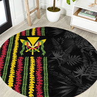 Hawaii Lei Kanaka Maoli Flag Round Carpet Tropical Vibes LT05 Black - Polynesian Pride