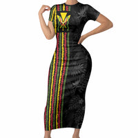 Hawaii Lei Kanaka Maoli Flag Short Sleeve Bodycon Dress Tropical Vibes LT05 Long Dress Black - Polynesian Pride