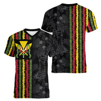 Hawaii Lei Kanaka Maoli Flag Women V-Neck T-Shirt Tropical Vibes LT05 - Polynesian Pride