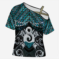 New Zealand Maori Cross Shoulder Shirt Poutama Pikorua - Single Twist Paua Shell