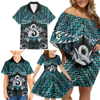 New Zealand Maori Family Matching Off Shoulder Short Dress and Hawaiian Shirt Poutama Pikorua - Single Twist Paua Shell LT05 - Polynesian Pride