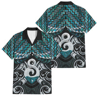 New Zealand Maori Family Matching Off Shoulder Short Dress and Hawaiian Shirt Poutama Pikorua - Single Twist Paua Shell LT05 Dad's Shirt - Short Sleeve Turquoise - Polynesian Pride