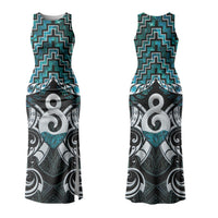 New Zealand Maori Family Matching Tank Maxi Dress and Hawaiian Shirt Poutama Pikorua - Single Twist Paua Shell LT05 Mom's Dress Turquoise - Polynesian Pride