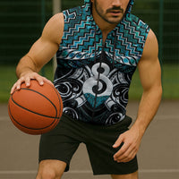 New Zealand Maori Sleeveless Zip Hoodie Poutama Pikorua - Single Twist Paua Shell