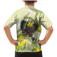 New Zealand Piwakawaka Fantail Bird Family Matching Mermaid Dress and Hawaiian Shirt With Kowhai Flowers